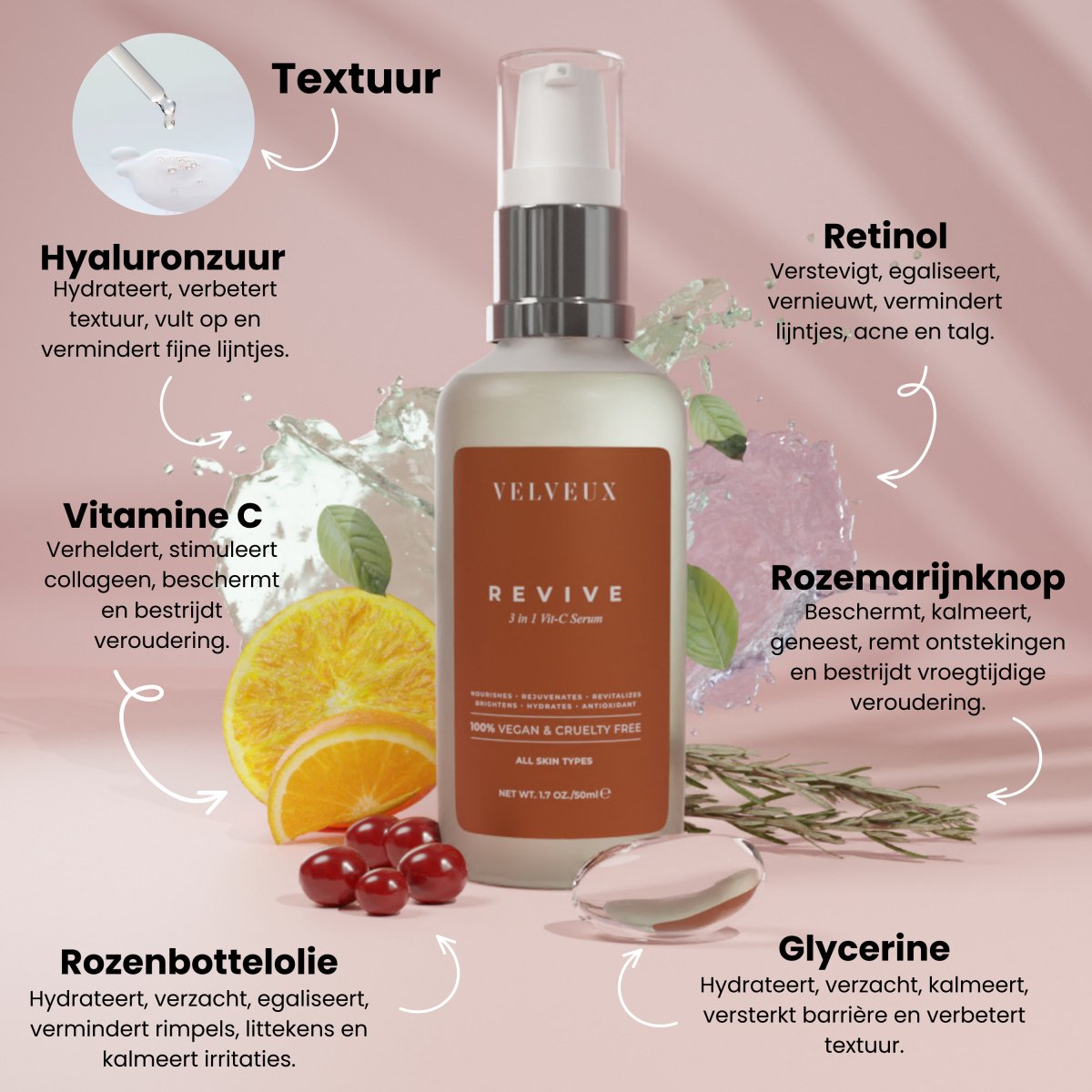 3 in 1 Vitamine C serum - Natuurlijk - Velveux - 8720618457912 - Vegan en Natuurlijke skincare routine&#39;s