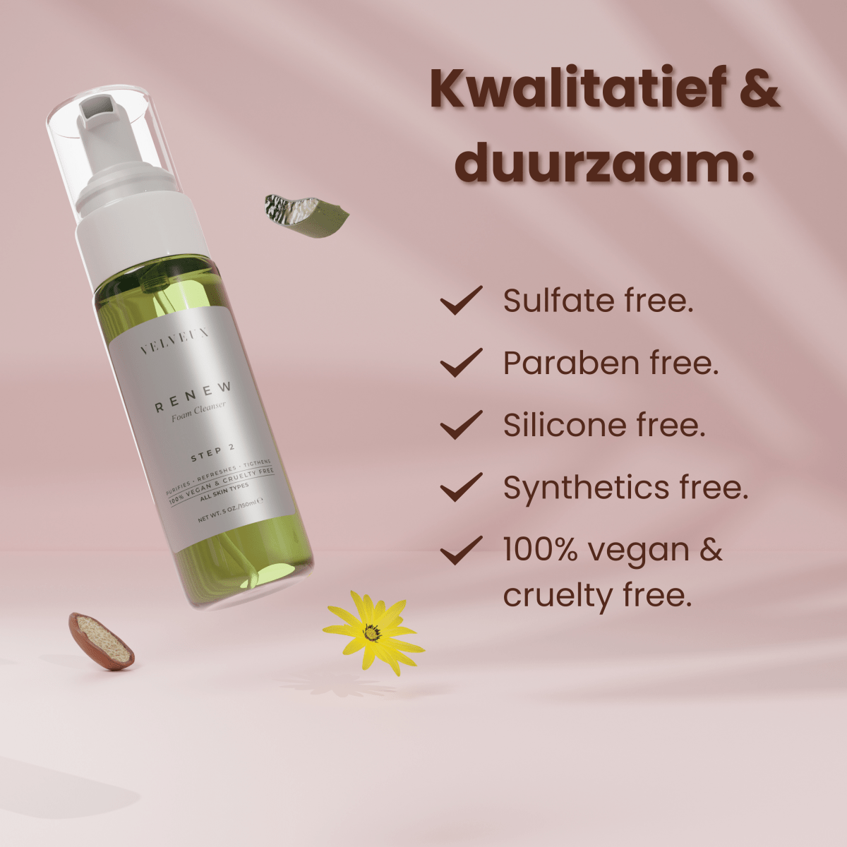 Renew - natuurlijke schuim gezichtsreiniger - foam cleanser face - Velveux - 8720256752806 - Vegan en Natuurlijke skincare routine's