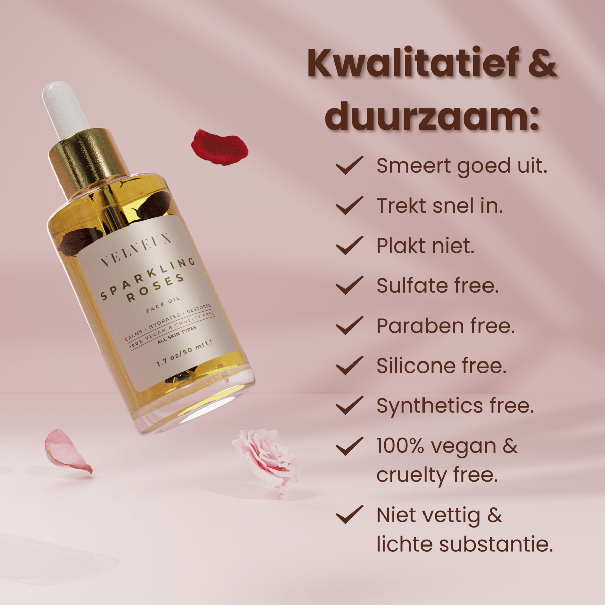 Sparkling Roses - natuurlijke gezichtsolie - rozenolie gezicht - Velveux - 8720256752165 - Vegan en Natuurlijke skincare routine&#39;s