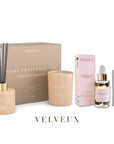 Velveux Geschenkset - Vanille Geurkaars set met rozenolie en haarband - Velveux - 8720865759593 - Vegan en Natuurlijke skincare routine's